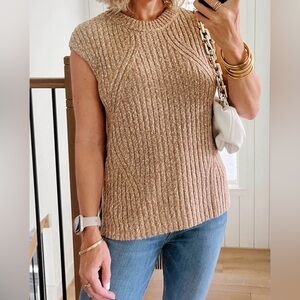 LOFT Beige Ribbed Knit Top